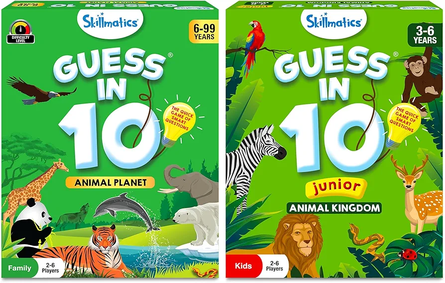 Skillmatics Guess in 10 Animal Planet & Guess in 10 Junior Animal Kingdom Bundle, Perfect for Boys, Girls, Kids, and Families Who Love Educational Toys, Board Games, Gifts for Ages 3, 4, 5, 6 and Up