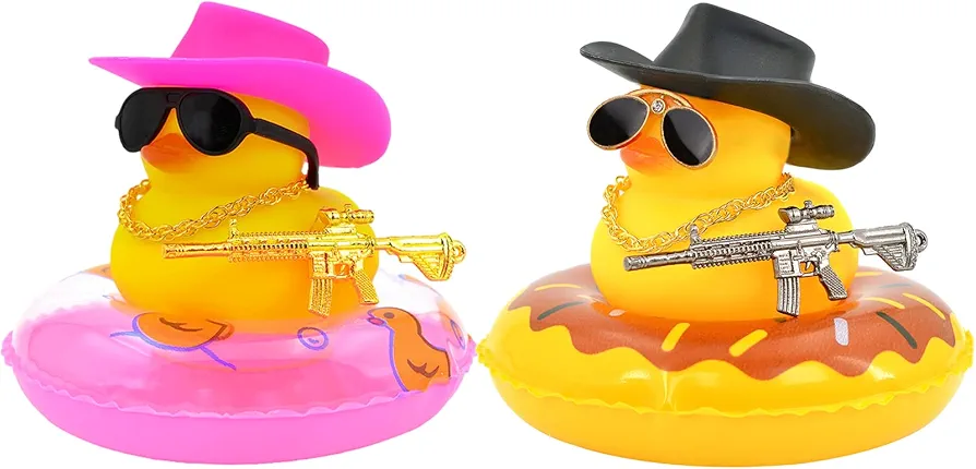 Ducks for Cars Rubber Duck Dashboard of Car, Car Duck Decoration Dashboard Decorations Yellow Duck Car Accessories with Mini Hat Swim Ring Necklace Sunglasses for Party Favors, Birthdays, Bath Time