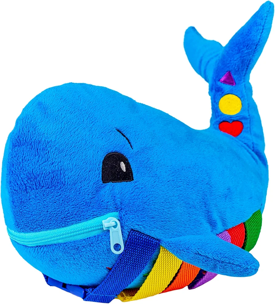 Buckle Toys - Blu Whale - Develop Motor Skills and Problem Solving - Counting and Color Recognition - Sensory Toddler Travel Toy