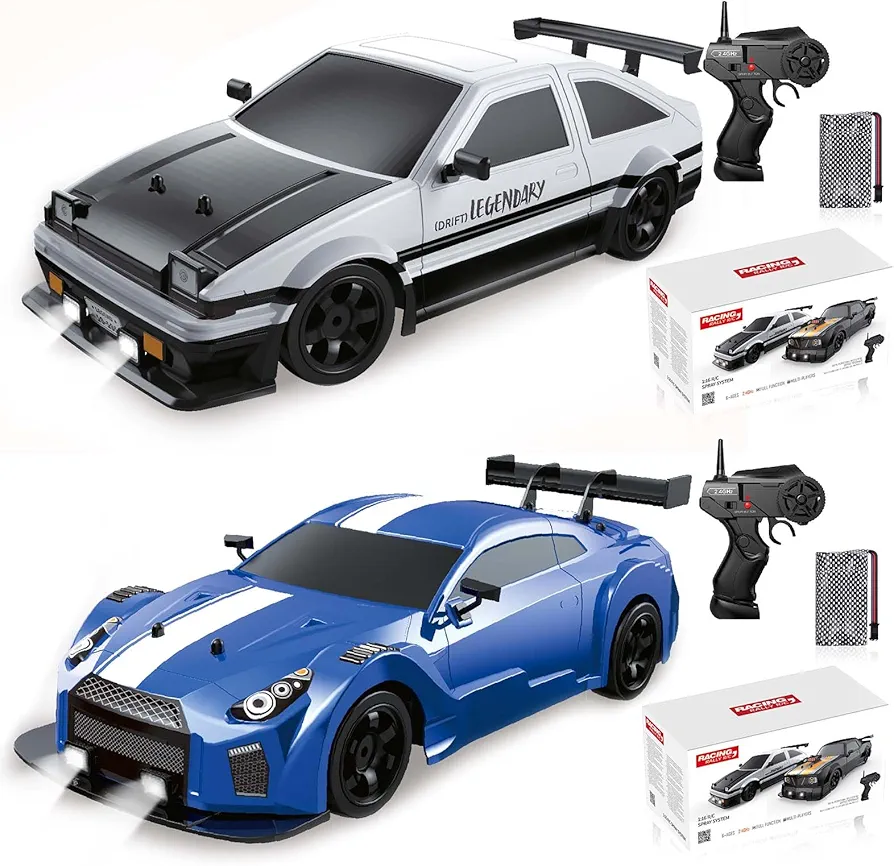 2 PCS Remote Control Car RC Drift Car 1/16 Scale 4WD 18KM/H High Speed RC Car 2.4GHz with LED Lights Spray Racing Toy Car for Adults Boys Girls Kids Birthday Rechargeable Batteries