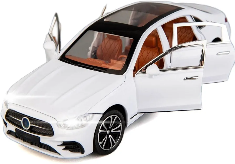 BDTCTK 1/24 Benz E300 Model Car,Zinc Alloy Pull Back Toy Diecast Toy Cars with Sound and Light for Kids Boy Girl Gift(White)