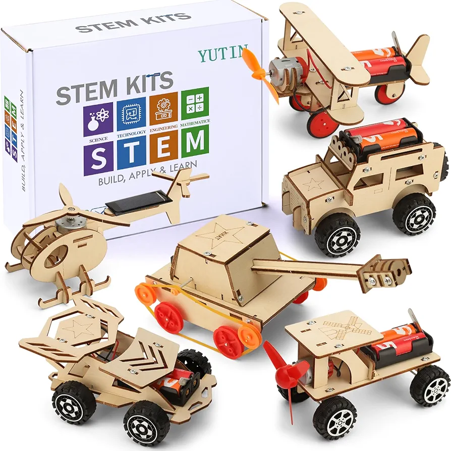 STEM Kits for Kids Age 8-10 10-12, 6 Set Science Kits for Kids Age 8-12 5-7, Wood Car Building Projects Crafts Model Kit, Wooden 3D Puzzles, STEM Toys for Boys 7 8 9 10 12 13 Year Old Birthday Gifts