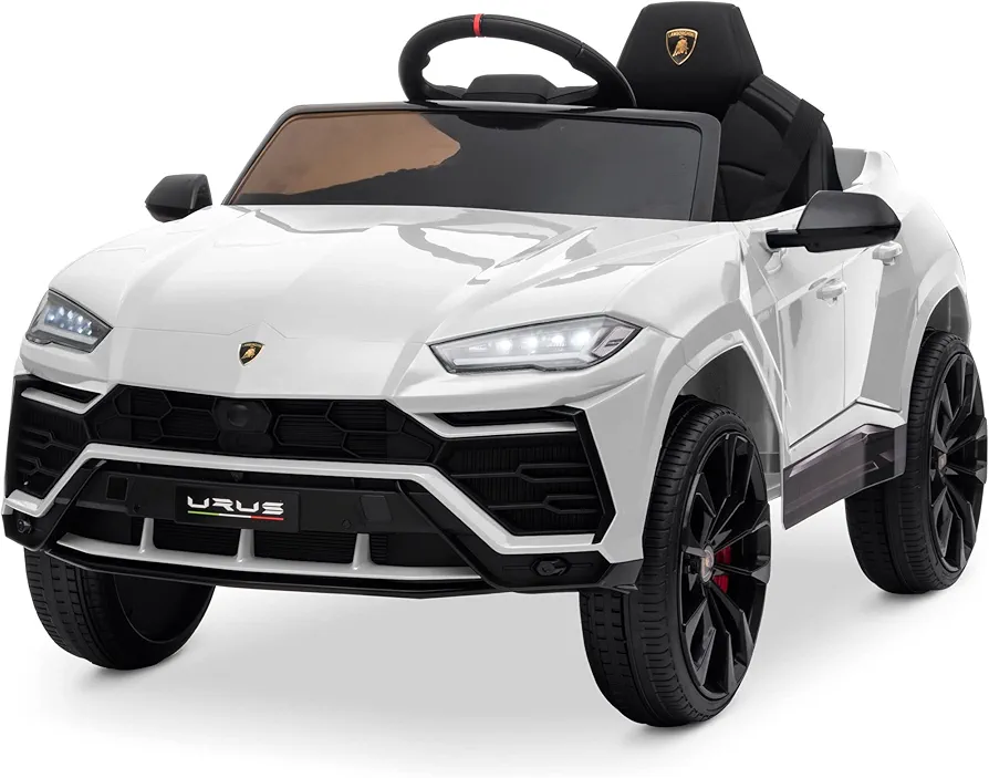 Kidzone Ride On Car 12V Lamborghini Urus Kids Electric Vehicle Toy w/Parent Remote Control, Horn, Radio, Port, AUX, Spring Suspension, Opening Door, LED Light - White