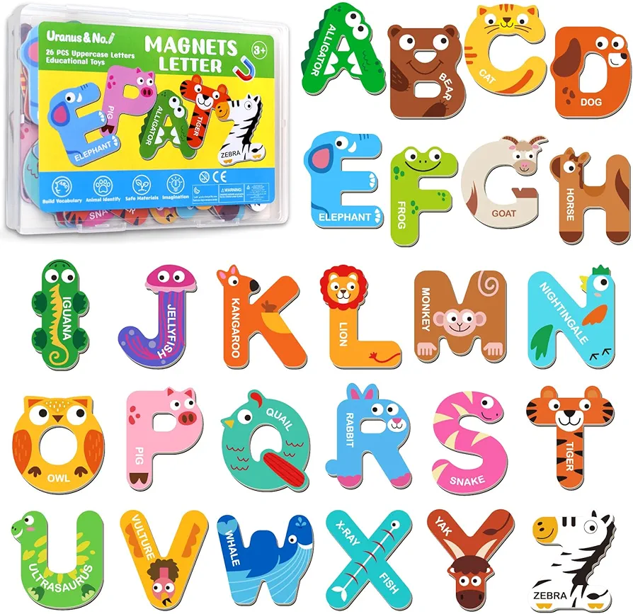 Magnetic Letters, Fridge Alphabet Magnets ABC for Toddlers 1-3, 26 PCS Cute Animal Uppercase Refrigerator Toys, Preschool Spelling Learning Games, Ideal Educational Gift for Kids 3 4 5 Years Old