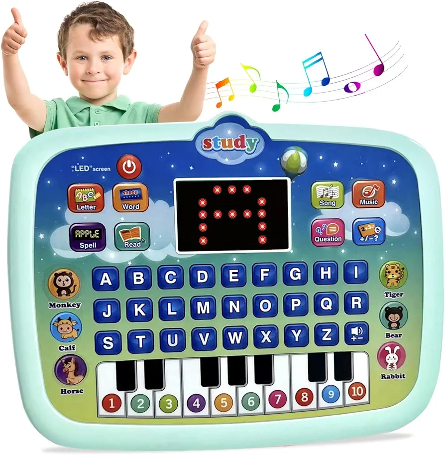 Kid Tablet Toddler Learning Pad Interactive Toy with Screen -Educational Toys Fun Gifts -Music/Piano/ABC/Numbers/Words/Spell/Animals - for Boys&Girls 3+ (Blue)……