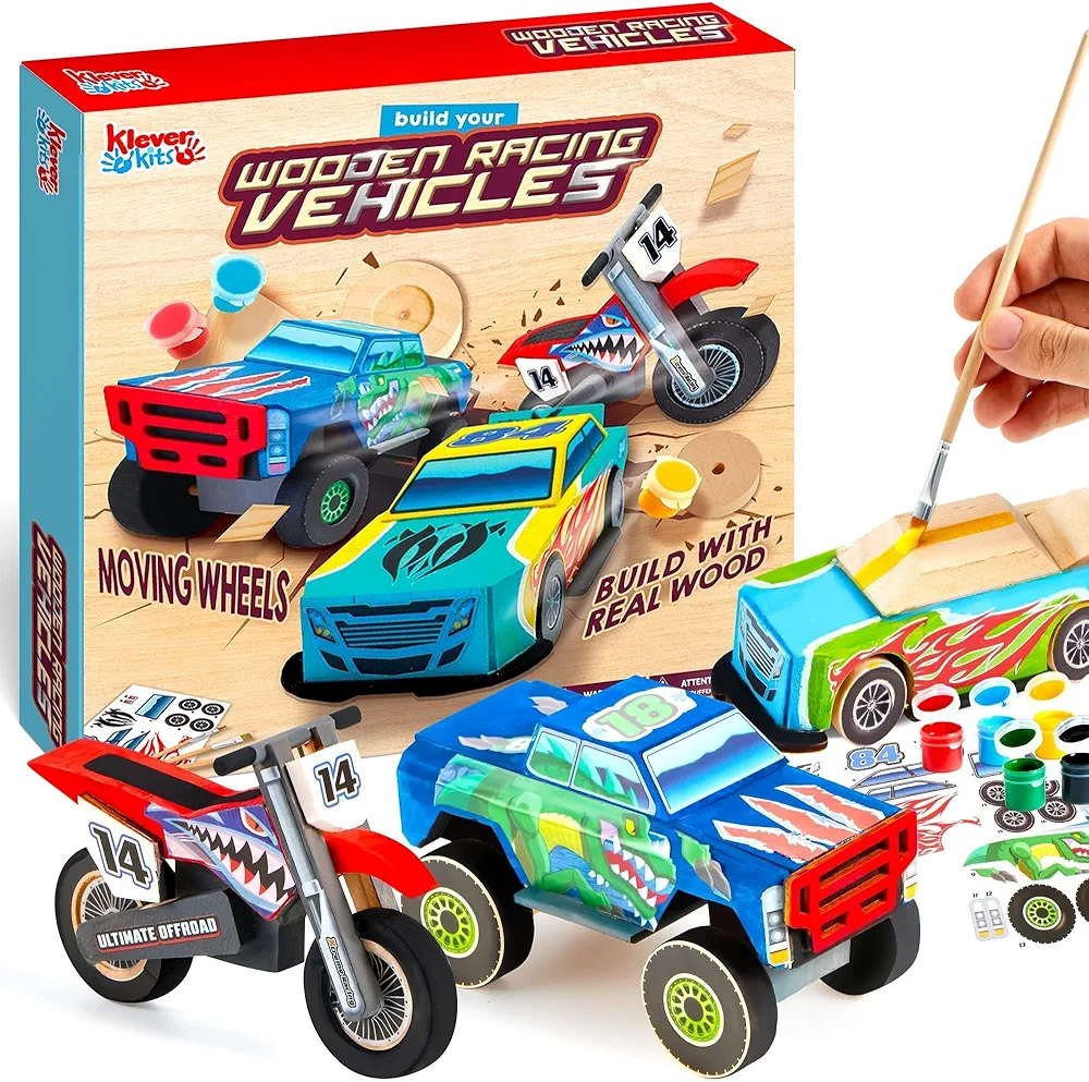 JOYIN Kids Craft Kit Build & Paint Your Own Wooden Race Car Art & Craft Kit DIY Toy Make Your Own Car Truck Toy Construct and Paint Craft Kit, presents for Kids