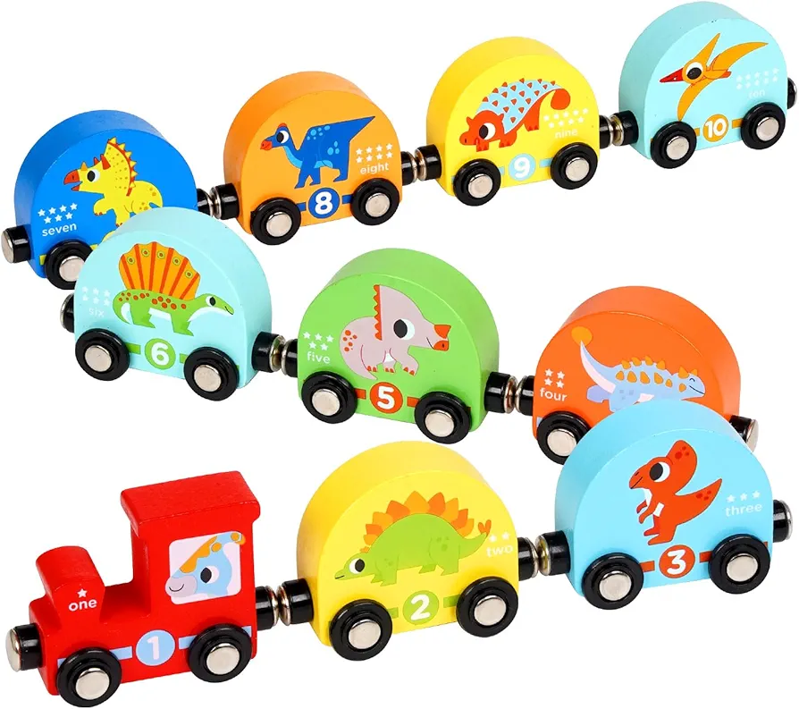 Magnetic Wooden Dinosaur Train Sets for Kids Dinosaur Toys for Toddlers Montessori Preschool Educational Toy for 3 4 5 Year Olds Birthday Gifts for Boys and Girls