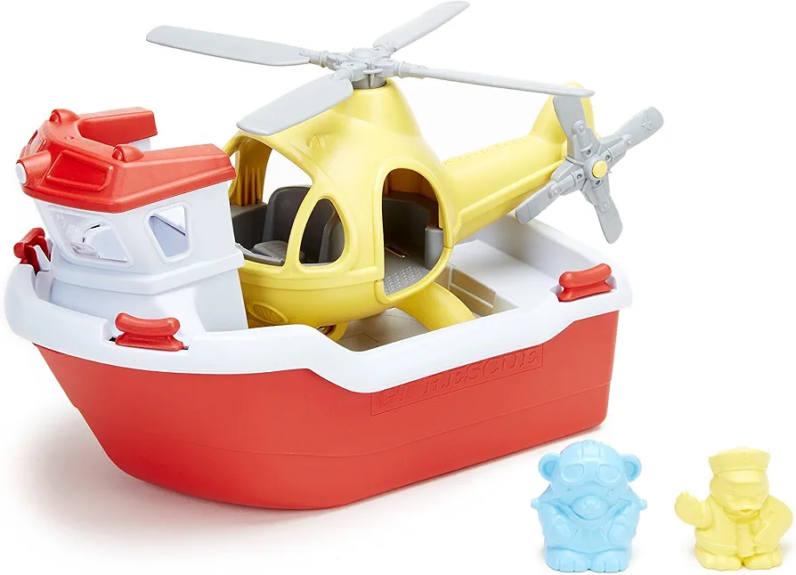 Green Toys Rescue Boat with Helicopter Red, 1 EA