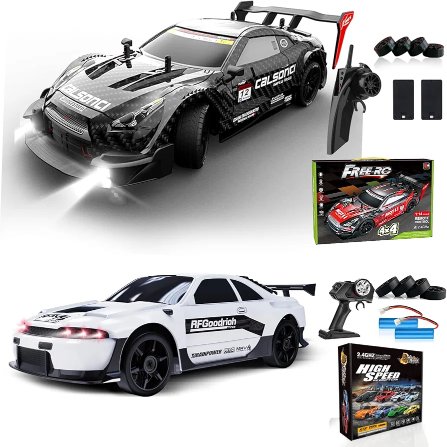 RC Drift Car 1:16 Scale 4WD RC Car 30km/h High Speed+RC Drift Car 1:24 Scale 4WD RC Car 15km/h High Speed Racing Sport Toy Car for Adults Boys Girls Kids Gift 2Pcs Rechargeable Battery