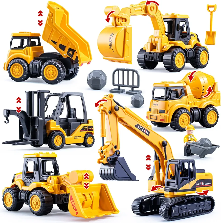 Mini Construction Trucks for Toddlers, Construction Vehicles Site for Kids Engineering Cars Toys Playset, Excavator, Bulldozer, Forklift, Dump Truck, Mixer Truck, Gift for Boys Girls Children