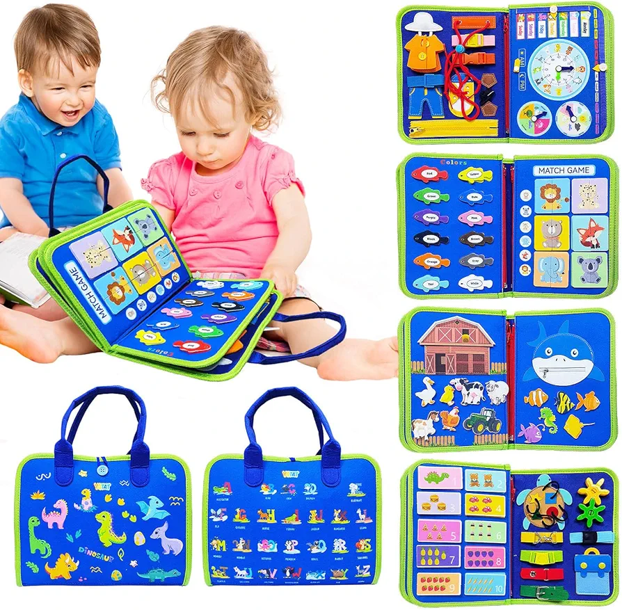 Toddler Busy Board Toys for Ages 2-4, Montessori Toys for 1 2 3 Year Old Boy and Girl, One Year Old Boy Birthday Gift, Educational Learning Busy Book Sensory Toys for Toddlers 1-3