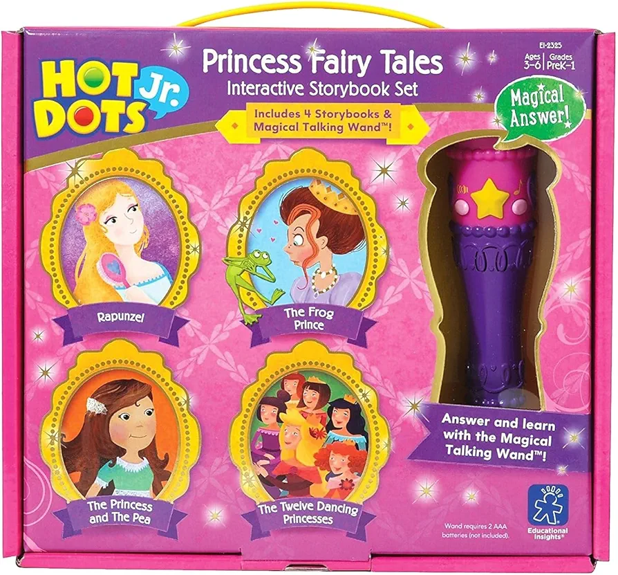 Educational Insights Hot Dots Jr. Princess Fairy Tales Storybooks, 4 Books & Interactive Pen, Homeschool Learning Workbooks, Early Learning Activities for Ages 3+