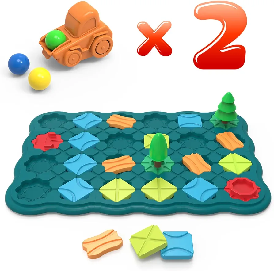 Kids Toys STEM Board Games - Logic Road Builder Brain Teasers Puzzles for 3 to 7 Year Old Boys Girls, Educational Montessori Birthday Gifts for Ages 4-8 Preschool Classroom Learning (Car x 2)