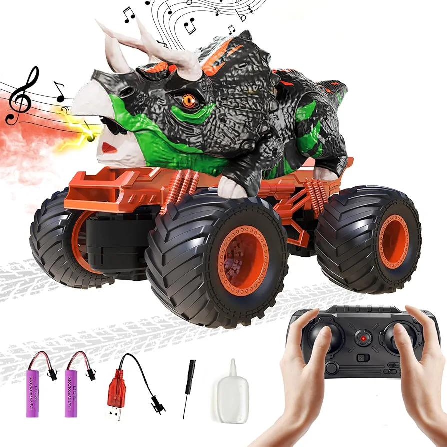 EPPO Remote Control Dinosaur Car for Boys,2.4Ghz RC Dinosaur Truck Toys for Kids Toddlers 3 4 5 6 7 Year olds,Electric Hobby RC Car Toys with Light & Sound Spray Birthday for Kids Boys