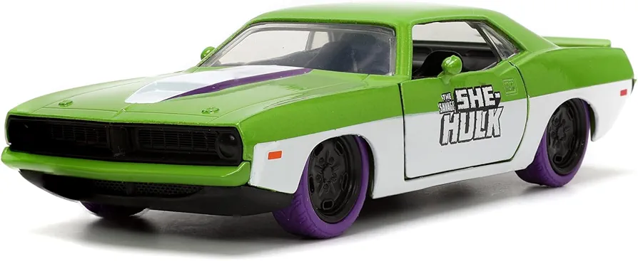 Marvel 1:32 1973 Plymouth Barracuda Die-Cast Car & 1.65" She-Hulk Figure, Toys for Kids and Adults