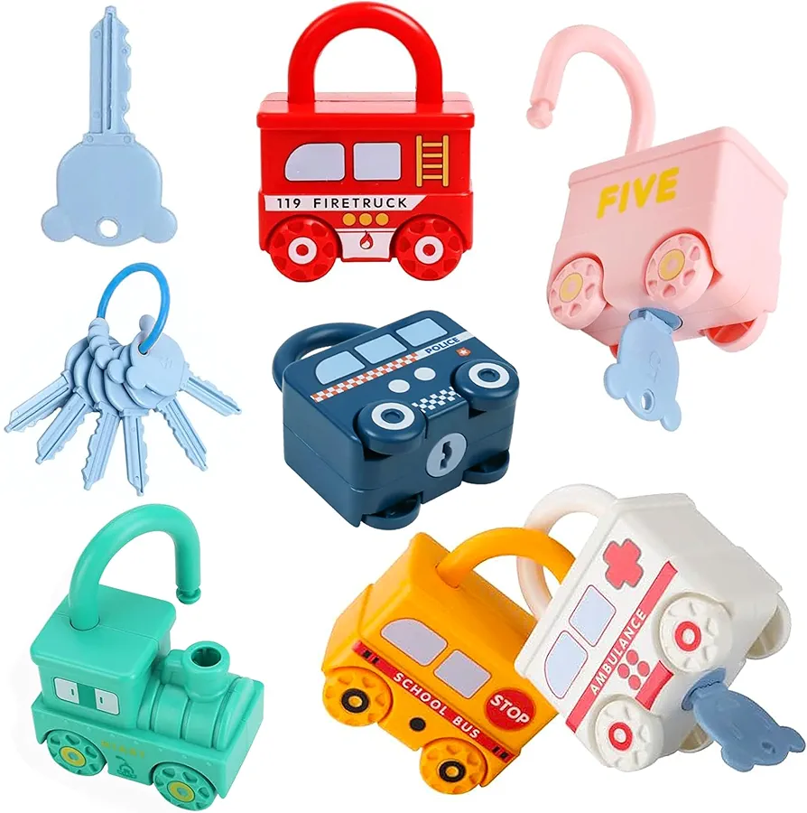 Toddler Keys Sorting & Matching Lock and Key Toys for 3-5 Preschool Early Learning Montessori Toys Funny Toy Cars for 3+ Year Old Boys Girls Kids Christmas Birthday Gifts