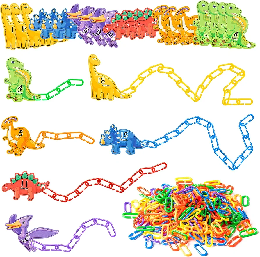 Strengthen Dinosaur Card C-Clips Hooks Plastic Chain Links with Card Lacing Summer Party Game Suitable for Development of Sensory Toys for Child Color Back to School Gifts Party Favor