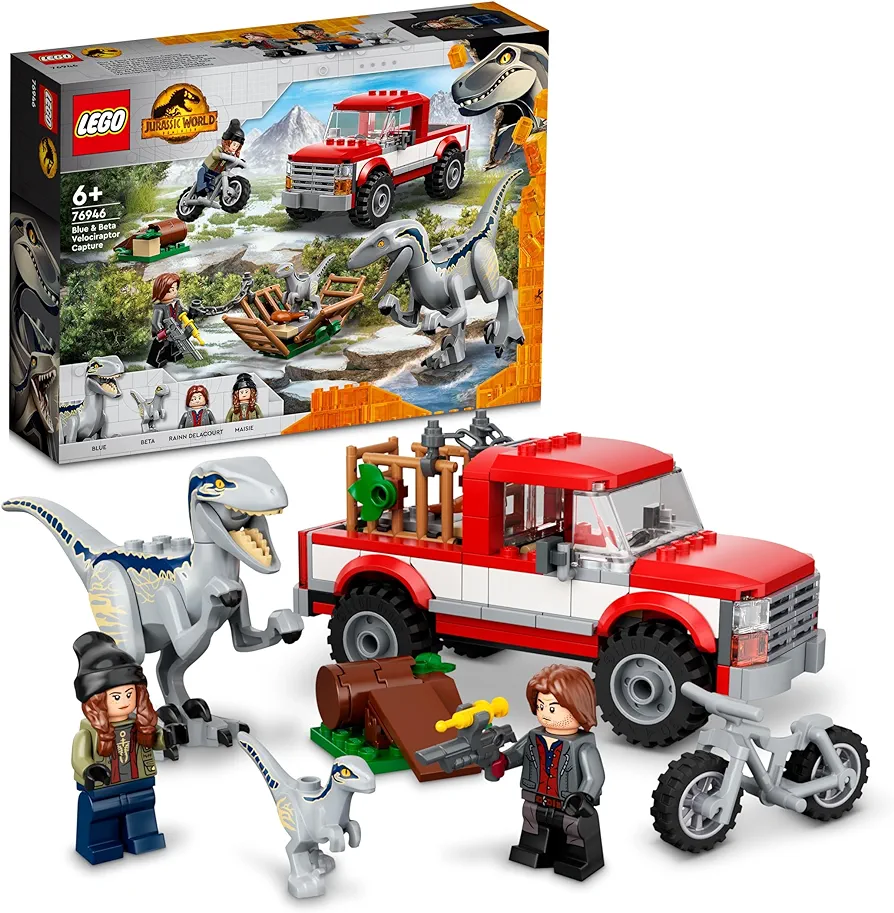 Lego Jurassic World Blue and Beta Velociraptor Capture 76946 - Features Truck, 2 Indoraptor Dinosaur Toys, Action Minifigures, Dominion Movie Inspired Set, Great Gift for Kids Aged 6+ Years