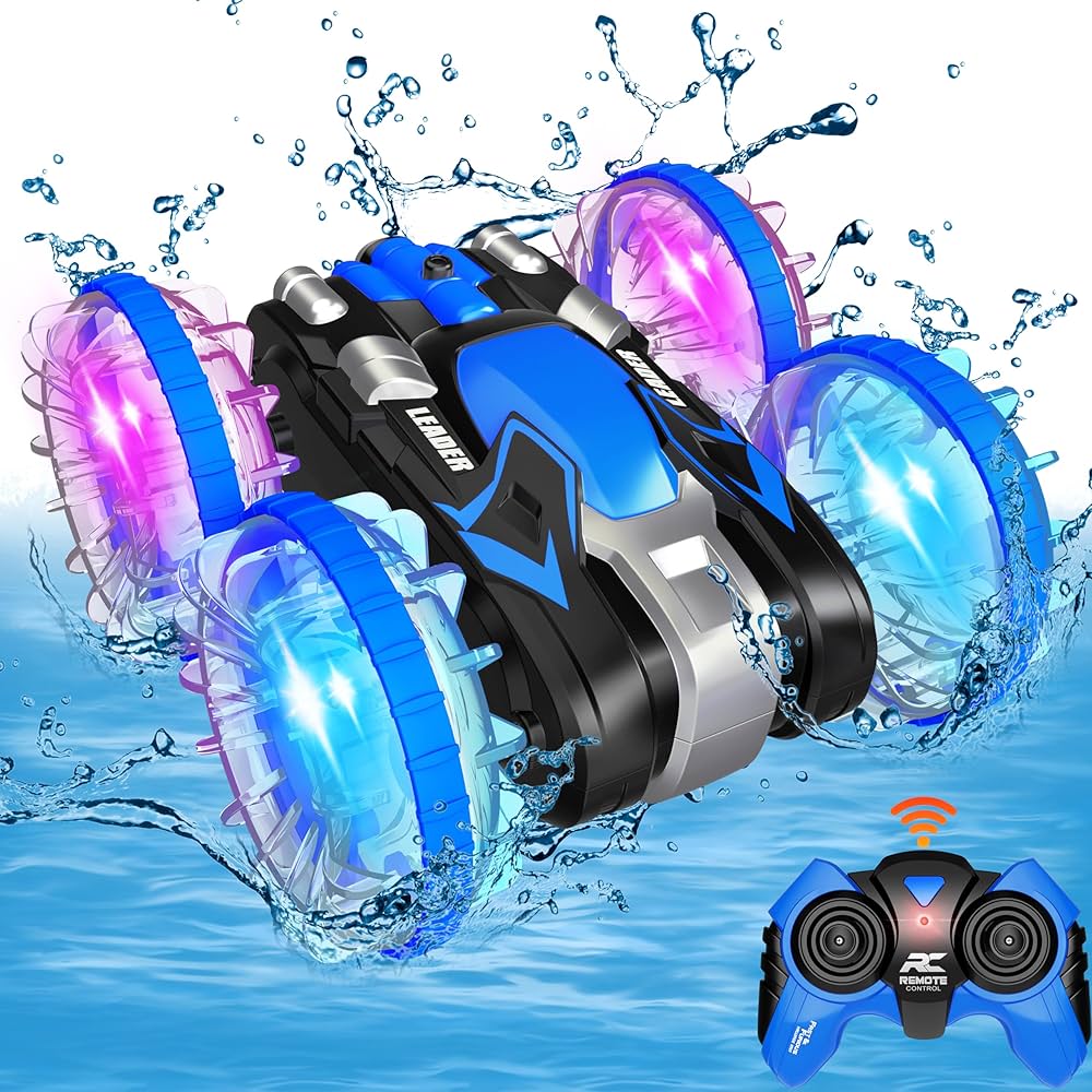 Toys for 5-12 Year Old Boys Amphibious RC Car for Kids 2.4 GHz Remote Control Boat Waterproof RC Monster Truck Stunt Car 4WD Remote Control Vehicle Boys Girls Gifts All Terrain Water Beach Pool Toy