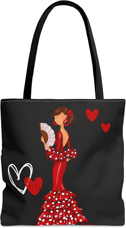 Flamenco Pepa fabric bag with red dress and fan.