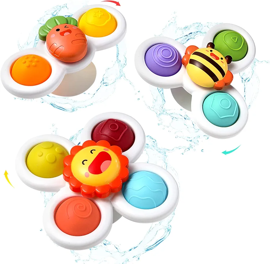 3 Pcs Suction Cup Spinner Toys, Baby Fidget Spinner Toy, Spinning Toys for Toddlers 1-3, Sensory Toys Early Education Toys Bathtub Toy Dining Chairs Toys, Birthday Gifts for Baby Boy Girl