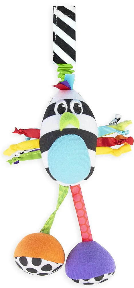 Sassy Boppin’ Birdie | Developmental Plush Toy for Early Learning | High Contrast | Attaches to Baby Gear for Travel | for Ages Newborn and Up (80660)