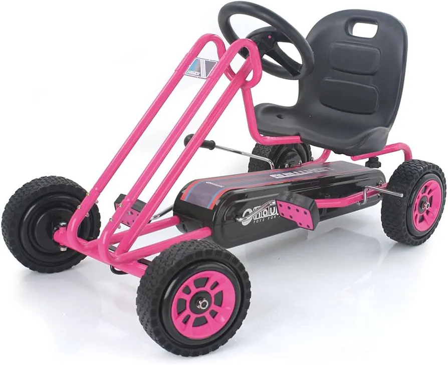 hauck Lightning Ride On Pedal Go Kart Toy with Ergonomic Adjustable Bucket Seat, Handbrake, and Sharp Handling for Boys and Girls, Pink