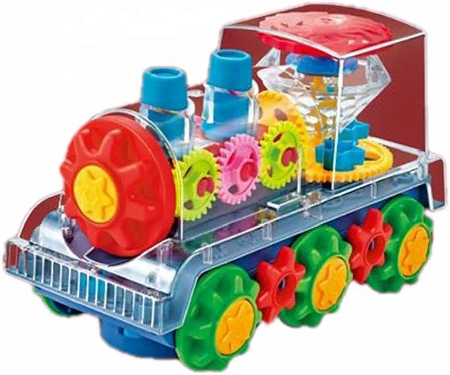 Nenekal Electric Transparent Gear Train Toy with Flashing Lights and Music, 360 Rotation, Battery Operated Bump and Go Car Toddler Toys, Multicolored, for boys girls 3+