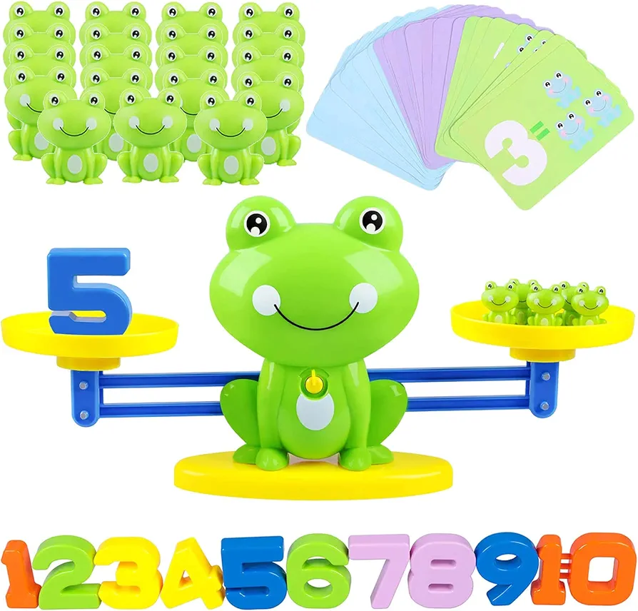 Learning Math Game, STEM Montessori Counting Toys with Frog Learning Card, Fun Children's Gift Learning Balance Skill Educational Number Toy for Kids Ages 3-5