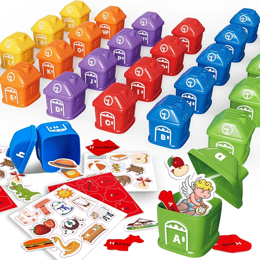 Learning Toys for Toddlers Alphabet Sorters Set with Flash Cards for Early Letter Awareness & Recognition Educational Toys for Kids Ages 3+ Home School Teaching Games