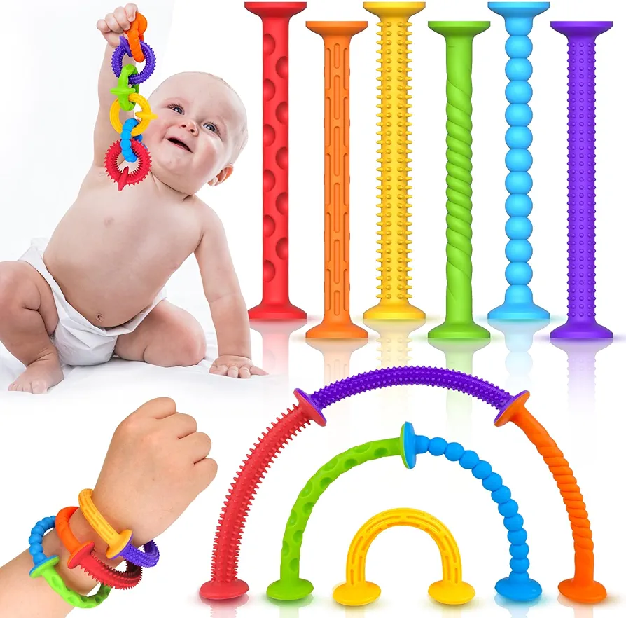 12 Pack Baby Bath Toys Suction Toy - 6PCS Sensory Suction Toys and 6PCS Robot Suction Toys