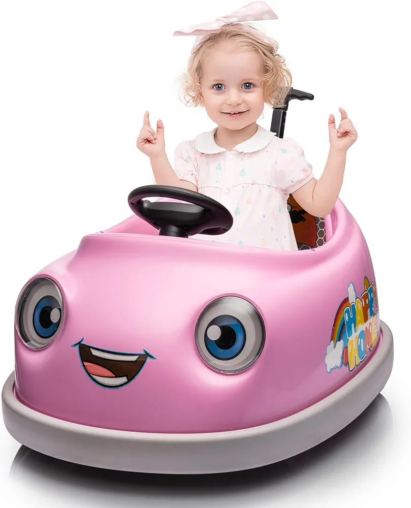 12V Electric Bumper Car for Kids 1-4 Years Old Boys Girls,3 in 1 Baby & Toddler Ride on Bumping Car w/Remote Control,360 Degree Spin,Rocking Horse,2-Speed Kids Electric Vehicles (Pink)