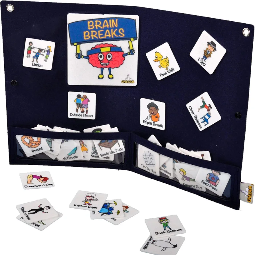 CHEFAN Classroom Brain Break Activities Board, Exercise Cards, Gym Learning Game for Kids Exercise, Physical Education Equipment, PE Cards for Play Kids Games, Recess Toys w/ 56 Ideas