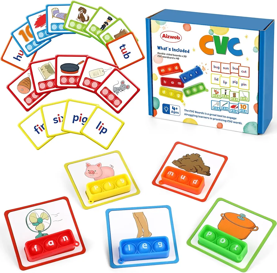 CVC Word Game,Phonics Games Flash Cards for Preschool Kindergarten Classroom Supplies,Special Education Reading Manipulative Spelling Toy for Learning Activity Teacher School