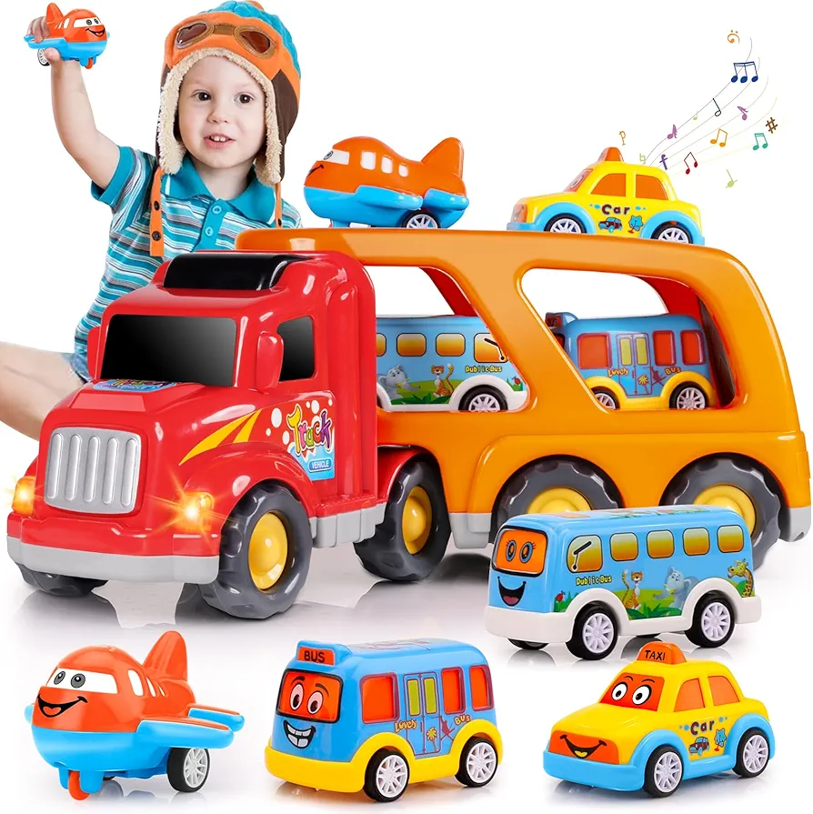 Carrier Truck Toddler Toys Car: Toys for 2 3 4 Year Old Boy 5 in 1 Transport Toys for Kids age 2-3 2-4 | 18 Months 2 Year Old Boy Girl Birthday Gifts