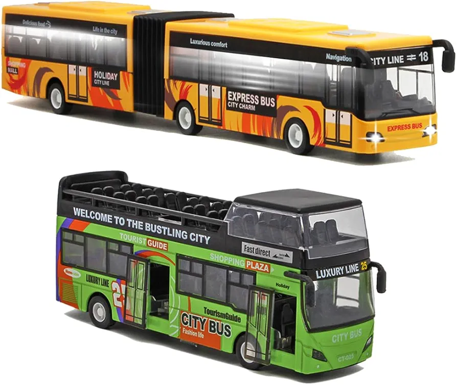 City Bus Die Cast Alloy Pull Back with Sounds and Lights & City Bus Toy Car Die Cast Sightseeing Double Decker London Bus