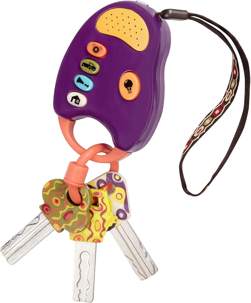 B. toys – Toy Car Keys – Key Fob with Lights & Sounds – Interactive Baby Toy – Pretend Keys for Babies, Toddlers – 10 Months + – FunKeys – Purple