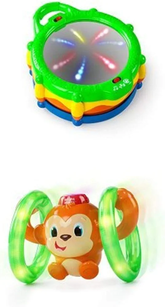 Bright Starts Baby Light and Giggle Drum and Roll and Glow Monkey Toy Bundle