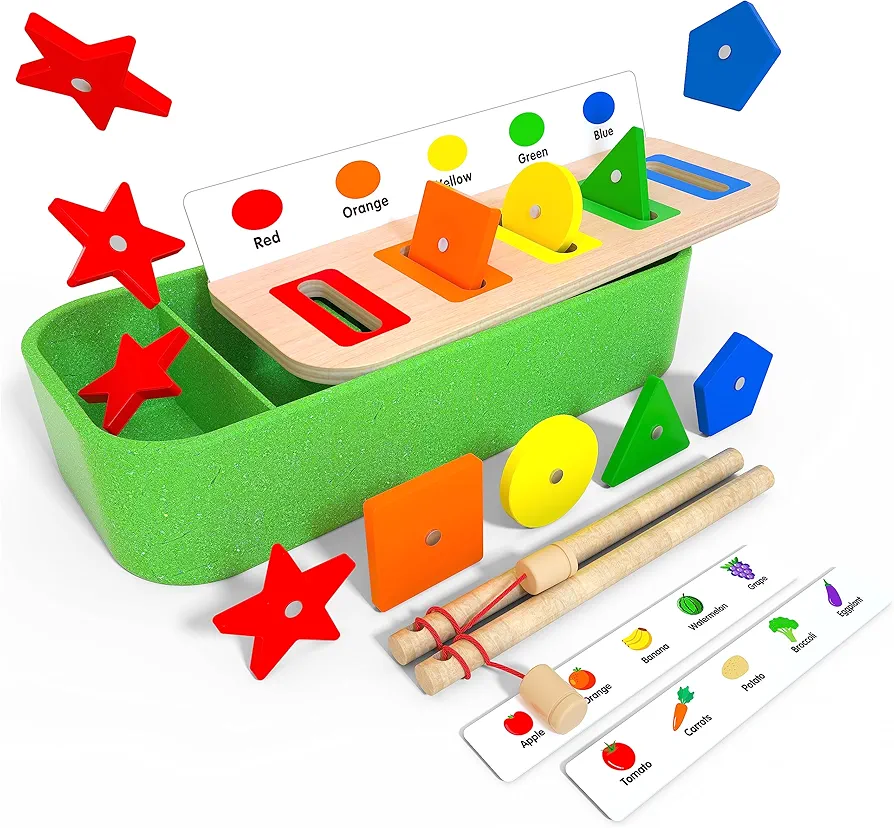 7-in-1 Shape and Color Sorting Toy - Montessori Toys for Toddlers 1-3 - Shape Sorter, Color Matching Toys, Fishing Game, Sensory Toys for Color and Shape Learning