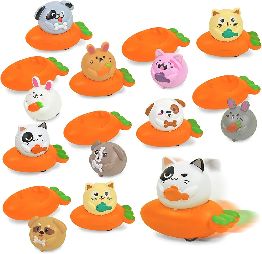 Vileafy Creative Car Toys- Mini Toys Animals Cars Party Favors for Kids Goodie Bags, Small Prize Box Toys Pull Back Animals and Carrots Car Set 24P for Boys and Girls 3-5 Years Old