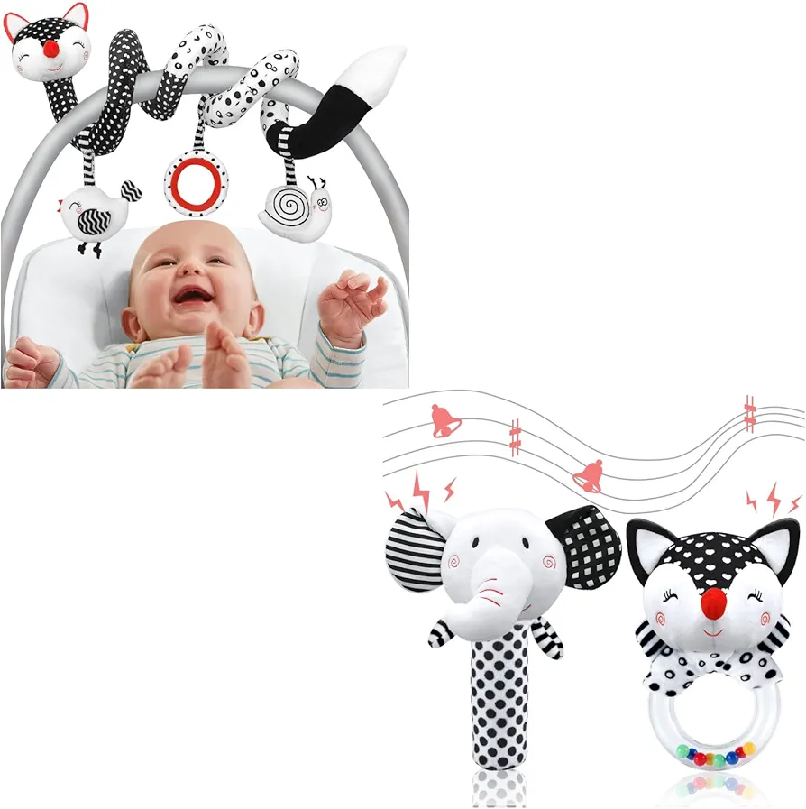 XIXILAND Car Seat Toys Baby Toys 0-3 Months Infant Toys Spiral Stroller Toys & Baby Rattles 0-6 Months Infant Toys 0-3 Months Newborn Toys, Baby Toys Gift for 0 3 6 9 12 Months Girls Boys