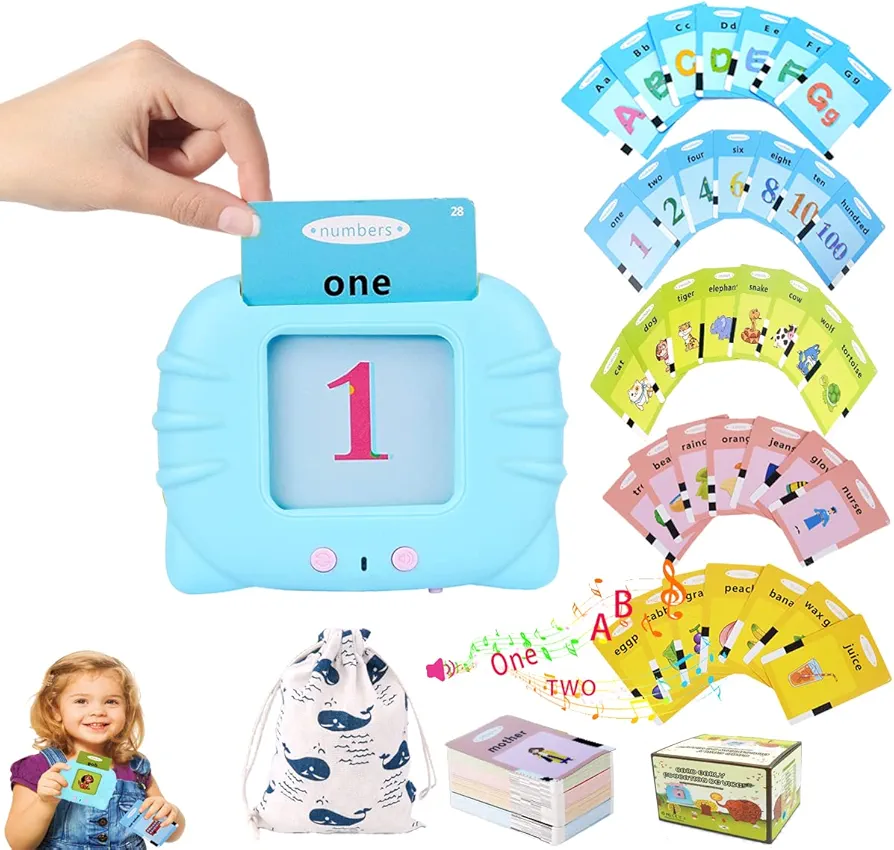 192PCS Learning Education Toys, Electronic Talking Flash Cards for Kids 2-7 Year Old Boys Girls, Perschool Learning Interactive Toy with 384 Words for Toddlers (Blue)