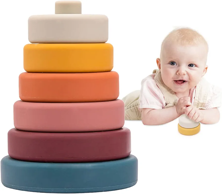 let's make Stacking Toys Soft Silicone Stacking Blocks Rings Baby Sensory Toy for 6+ Months Boys&Girls