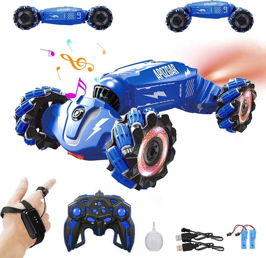 Upgraded Hand Gesture Sensing RC Stunt Car with Lights Music, Spray Drift Hand Gesture RC Car 360° Spins All Terrains Hand Controlled Car Toys for 6 7 8 9 10 Year Old Boys