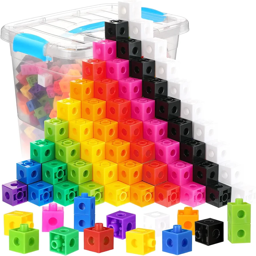 200 Pcs Math Cubes with Storage Container Counting Blocks Linking Cubes Connecting Cubes Math Manipulatives Educational Toy for Kids Age 4-8 Kindergarten STEM Activities Preschool(Blue)