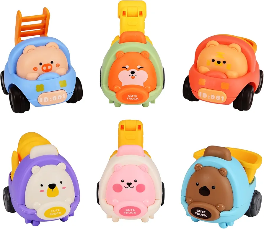 Baby Animal Pull Back and Go Truck Toys, Cars Toys for 1, 2, 3 Year Old Boys, Girls, Birthday Gifts for Toddlers, Preschools, Kids, Colorful 6 Pack