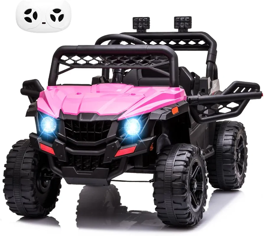 12V Ride On Car UTV with Parent Remote Control for Kids Toys, Spring Suspension LED Lights AUX Port Music USB, Pink