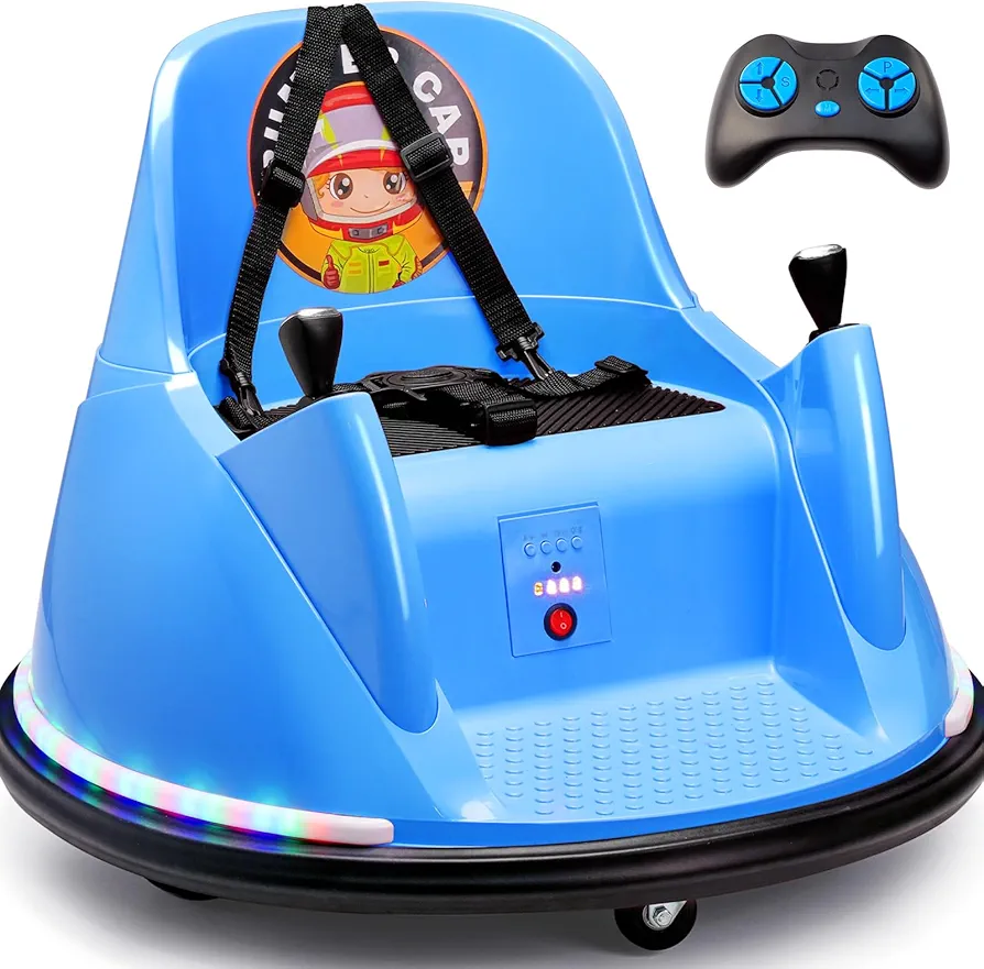 Zupapa 12V Bumper Car for Kids Toddler 1.5-6 Years with Remote Control Bluetooth Music 3 Speeds DIY License Plate Electric Ride on Toys Pass CPSIA ASTM Tests with CPC FCC certifications (Sky Blue)