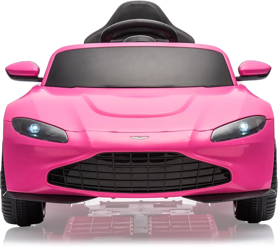 12V Ride on Sports Car for Kids Licensed Aston Martin Battery Powered Car Toddles Ride on Toy with Remote Control, Horn, Soft Start, LED Lights, Music, USB, Electric Vehicle for Boys Girls (Pink)