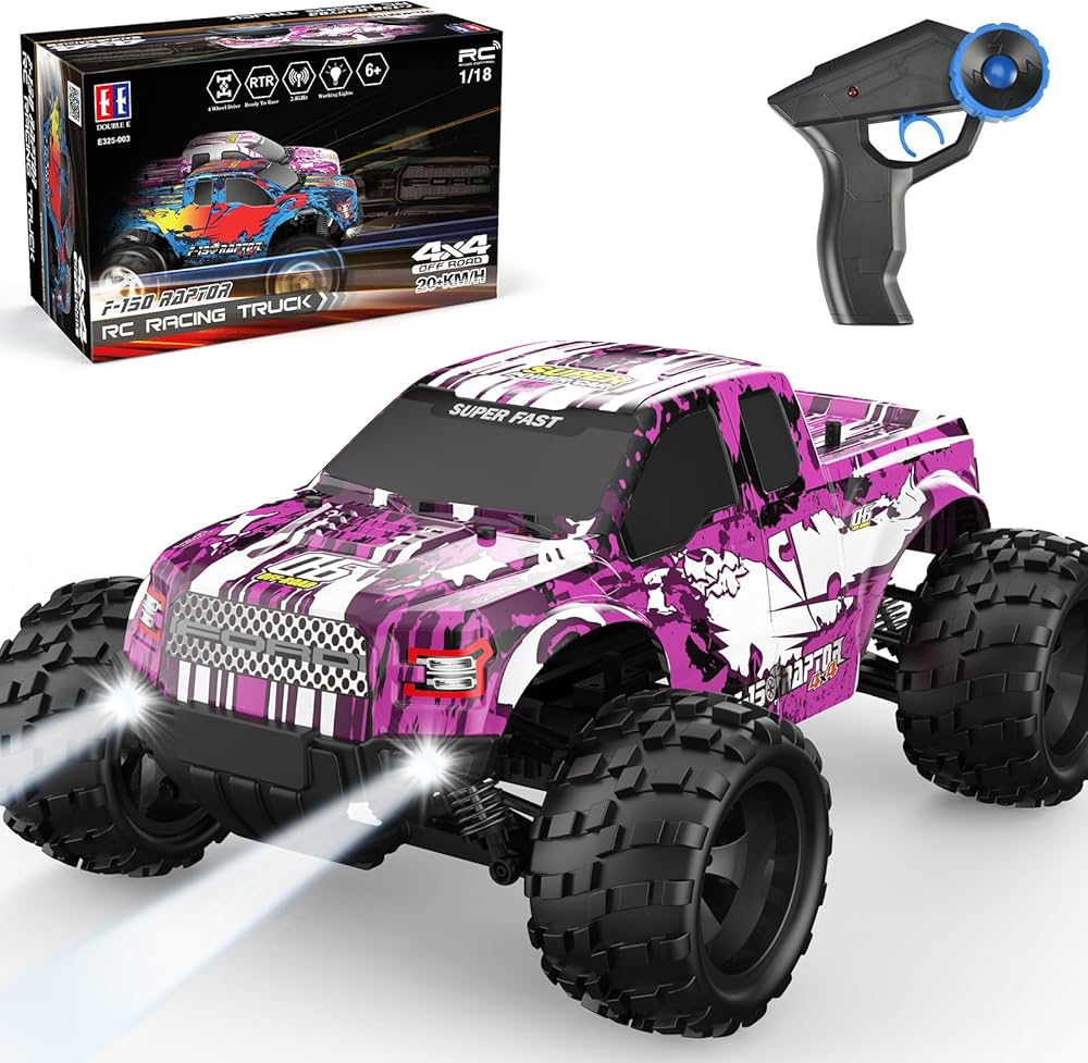 DOUBLE E Remote Control Car 20km/h Off Road RC Race Car with Rechargeable Battery Headlights High Speed RC Monster Trucks for Boys Girls Kids，Pink